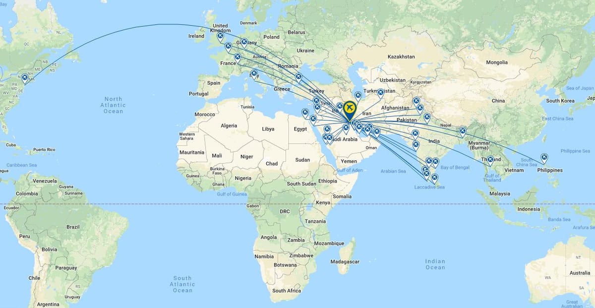 科威特航空公司的路线图